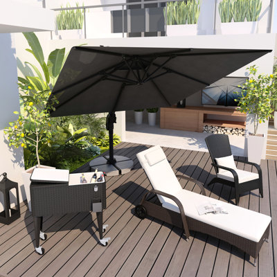 Parasol de patio décalé de 10 pi en gris, rotation à 360 degrés et inclinaison, carré, base en aluminium pour sports de plein air gris - rotation à 360 degrés, disque