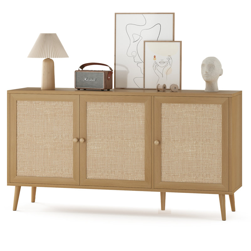 Sideboard Buffet Cabinet With 3 Rattan Doors, Natural