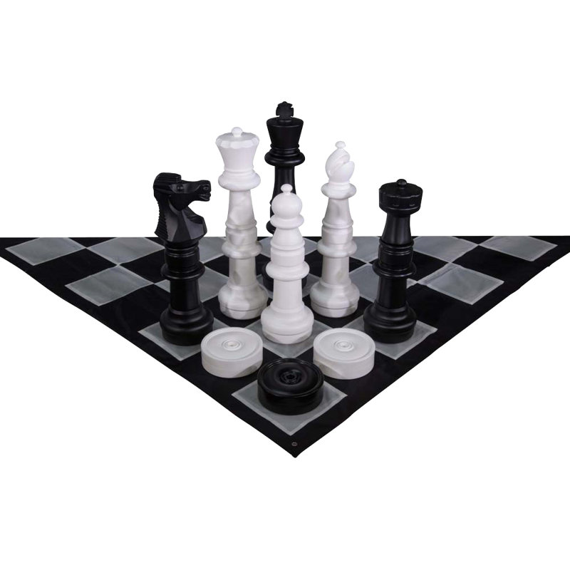 Giant 37" Black and White Outdoor Chess and Checkers Set with Nylon Mat