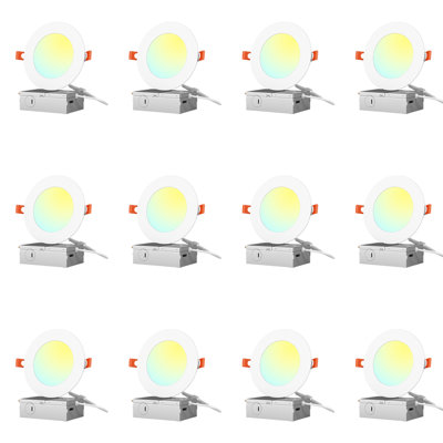  12 Pack 6 Inch 6cct Led Recessed Slim Pot Light With Night Light, 6cct 2700k 3000k 3500k 4000k 5000k 6000k Dimmable Ceiling Light, 12w Eqv 100w, 1050lm, Etl Fcc Listed