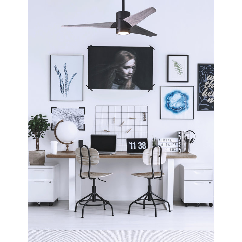 Ceiling Fan with LED Lights, Matte Black, Barn Wood Tone, 60"