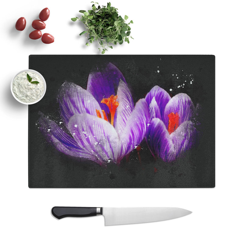 Tempered Glass Purple Crocus Flower Chopping Board, 20 cm x 28.5 cm
