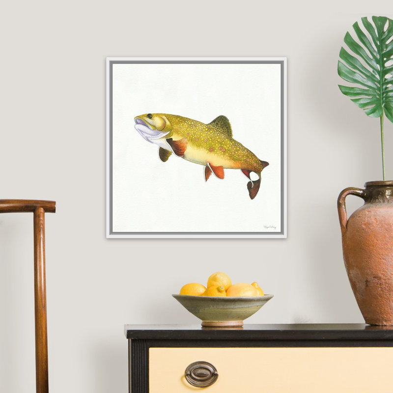 " Gone Fishin Brookie " Painting Print, White Floater Framed, 22" H x 22" W x 1.75" D