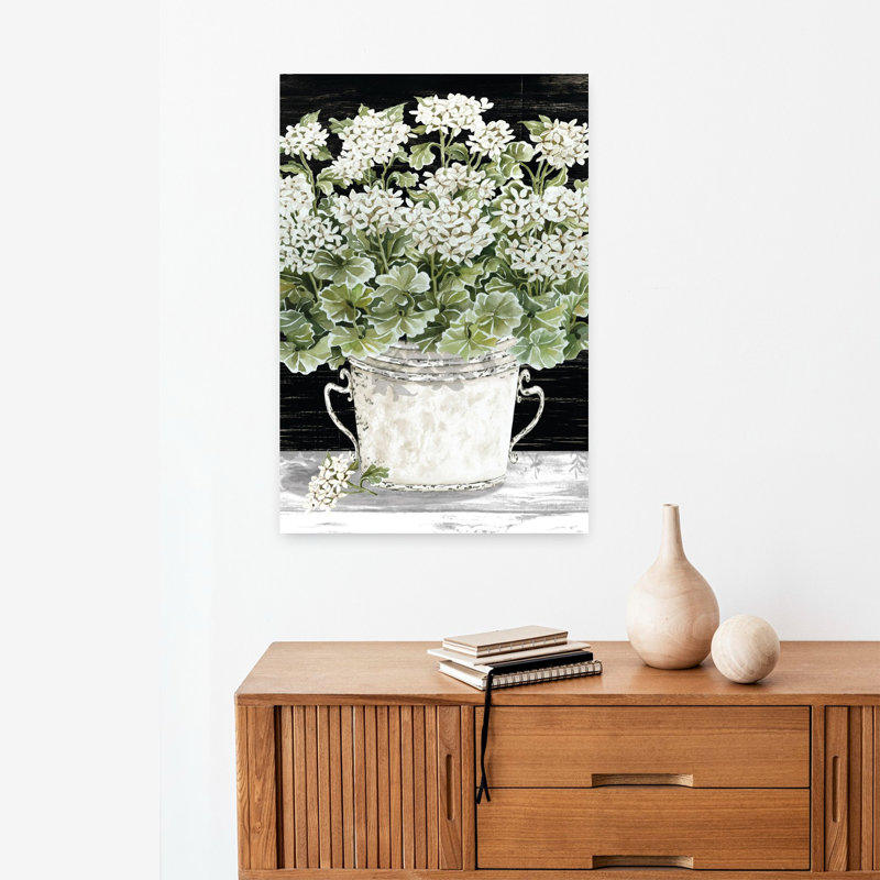 Ferme géraniums campagnards, art floral contemporain, H 24 po x l 16 po