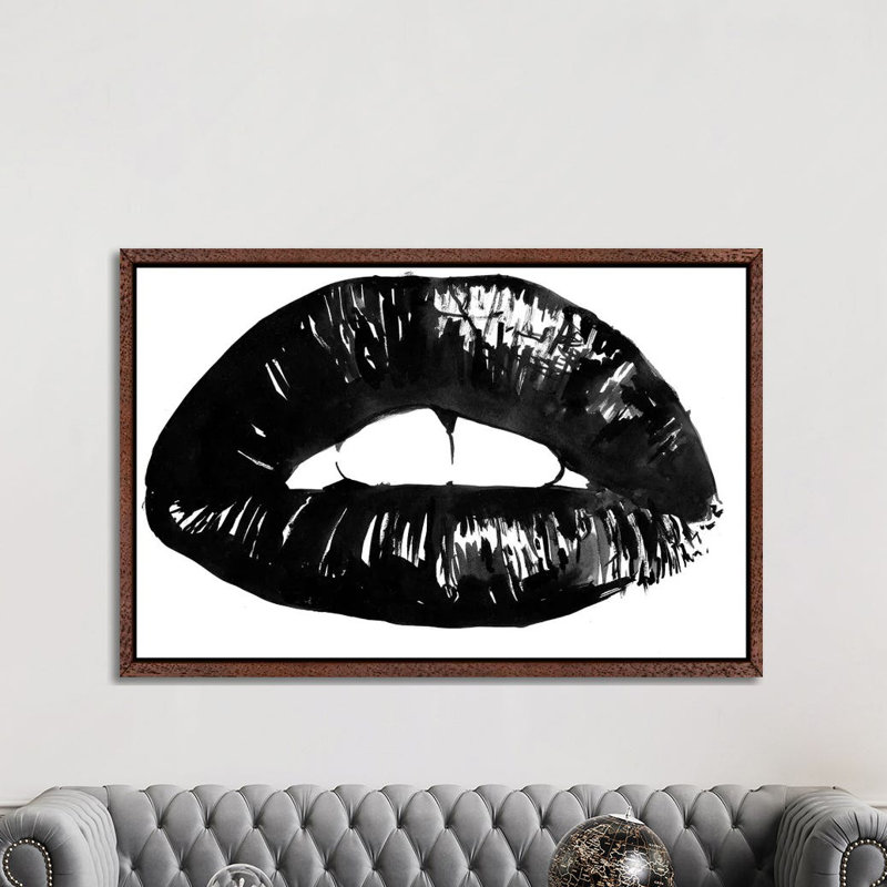 Lips 1 Piece Wall Art on Canvas, 152.5 cm H x 101.5 cm W, Classic Brown Wood Framed