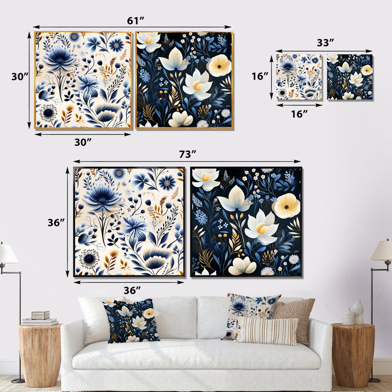 Hardman - Ensemble de 2 impressions murales florales, Toile tendue, H 16 po x l 33 po x P 1 po