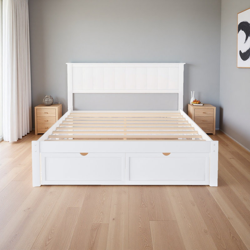 Lit plateforme double avec tiroirs sous le lit