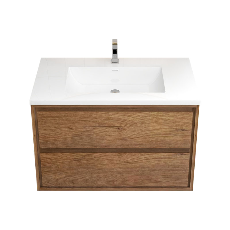 Meuble-lavabo mural 36 po Jack en chêne fumé avec évier en acrylique renforcé Jack, Chêne et teck