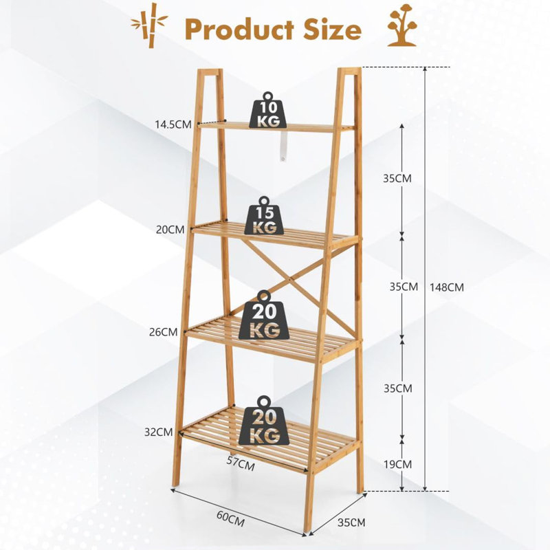 Annalotta 148cm H x 60cm W Metal Ladder Bookcase