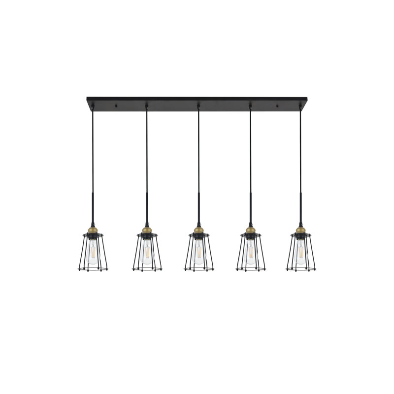 Luminaire suspendu conique à 5 lumières Sessoms, Noir