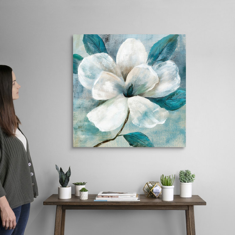 Art mural bleu sarcelle Magnolia I, Toile tendue, H 30 po x l 30 po x P 1,25 po