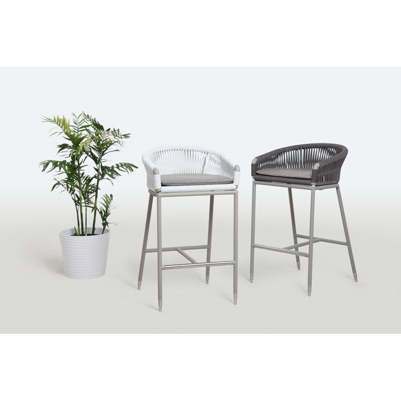 Outdoor Bar Stool, Anthracite Gray, Bronze Round Ropetek, Bar Stool (30" Seat Height)