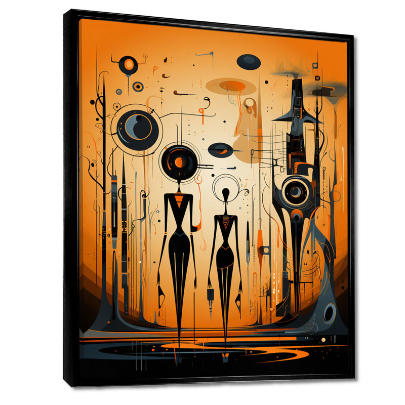 Reproduction d'art mural africain contemporain, Toile avec cadre flottant noir, H 20 po x l 12 po x P 1 po