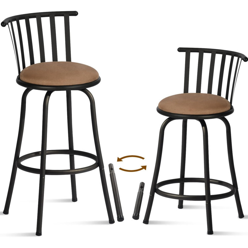Classic Barstools Set of 2, Country Style Bar Chairs with Back and Footrest Swivel Counter Height Bar Stools for Kitchen Island Pub, Bistro, Restaurant, Rustic Brown and Black