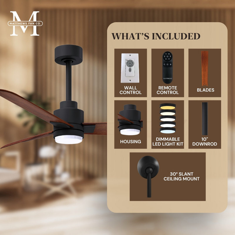 Alessandra - Three Blade Transitional Ceiling Fan -LED, Matte Black, Matte Black, 56"