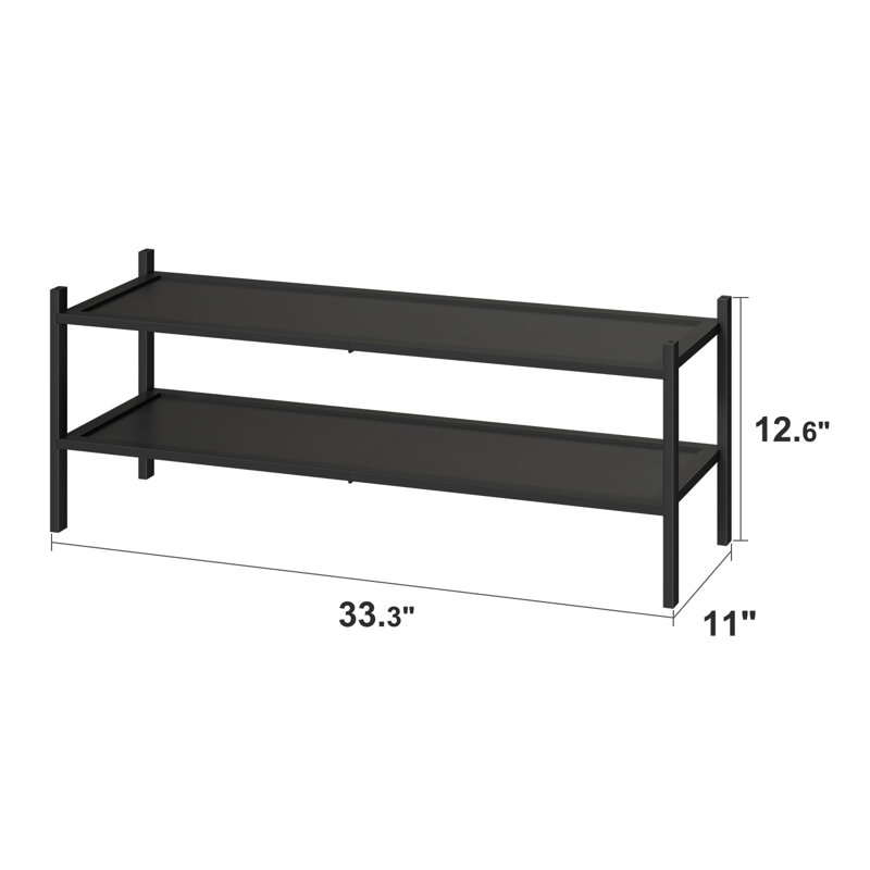 Long 2-Tier Stackable Shoe Rack 11" - Organize Shoes In Living Room With Adjustable Feet And More Storage Space, Matte Black