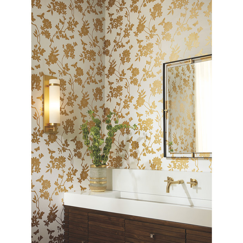 Flutter Vine Floral Wallpaper Roll by Candice Olson, White/Gold