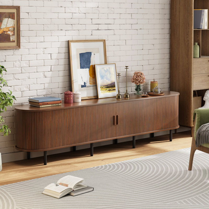 Meuble télé avec rangement et tablettes Jalonda, Noyer, H 21,7 po x l 86,6 po x P 15,7 po