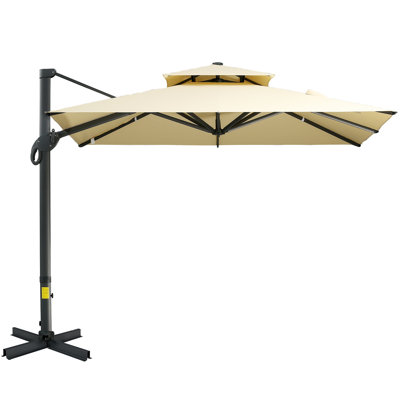 10Ft Offset Patio Hanging Cantilever Umbrella, Square, Aluminum Cross Base, Tilt And 360-Degree Rotation, Beige Without Base