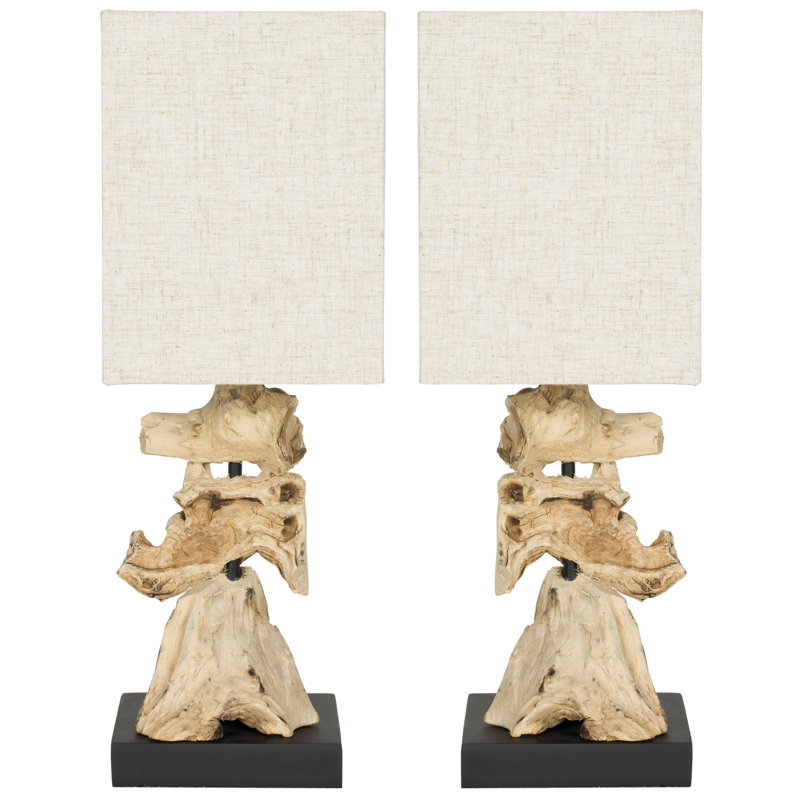 Oregon 19.7" H Table Lamp with Rectangular Shade, Eau de Javel, Lin