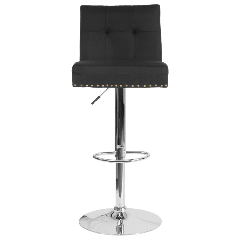 Blanco Adjustable Height Tufted Back Barstool w/Accent Nail Trim in Gray LeatherSoft, Black