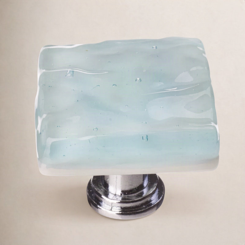 Glacier Square Knob, Polished Chrome, Light Aqua, Square 