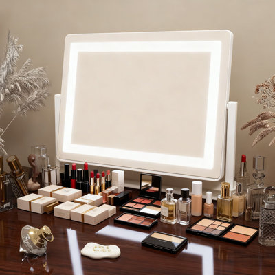 Miroir de salle de bain lumineux avec contrôle tactile intelligent, 3 modes de couleur et luminosité réglable, miroir de maquillage à DEL avec grossissement 10 fois, rotation à 360 °, cadre en aluminium robuste