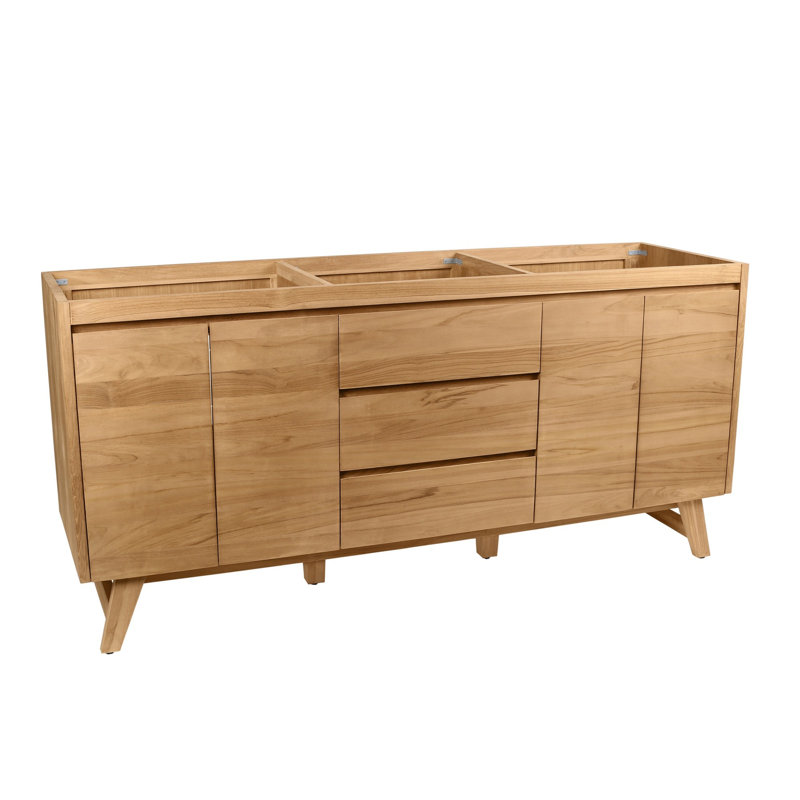 Coventry 73" Natural Teak Double Sink Vanity with White Stone Top