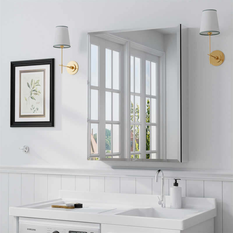 26"*20" Type C Black Iron Rectangular Mirror Cabinet With Rounded Corners