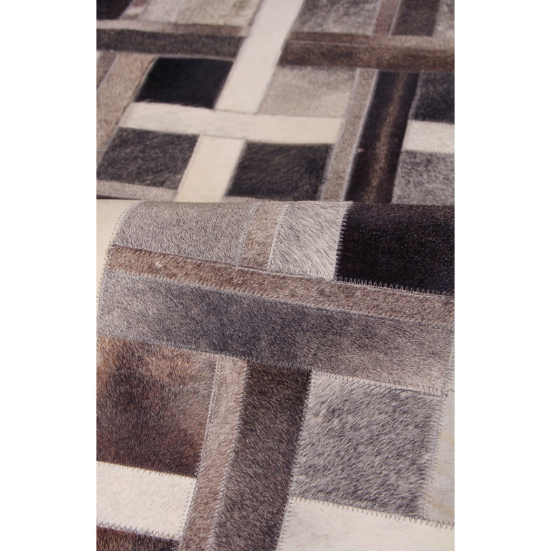 Natural Hide Cowhide Geometric Area Rug, Rectangle 5' x 8'