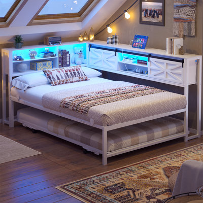Corner Bed Frame With Trundle & Bookcase