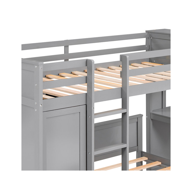 Florestan Twin over Twin 2 Drawer L-Shaped Bunk Beds with Built-in-Desk by Harriet Bee, Gray
