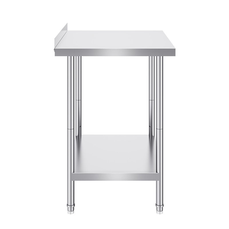 SUS201 Stainless Steel Work Table 24 x 30 Inch 1 Piece Silver with Backsplash