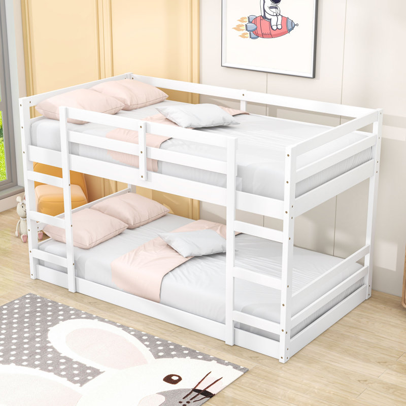 Twin Over Twin Bunk Bed With Ladder And Guardrails, White
