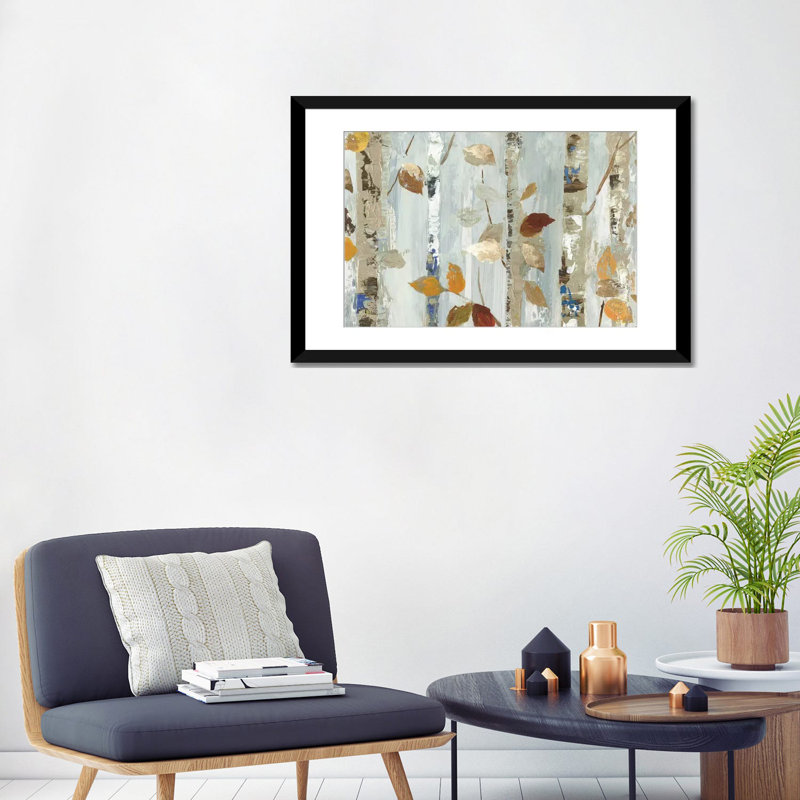 « leaves on bouleau », reproduction d’impression sur toile tendue, Papier beaux-arts encadré noir, H 24 po x l 32 po x P 1 po
