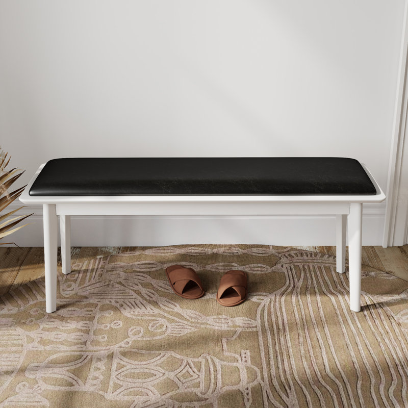 Banc rembourré en bois massif, H 20 po x l 46 po x P 14 po , Blanc, Noir, noir, noir, noir
