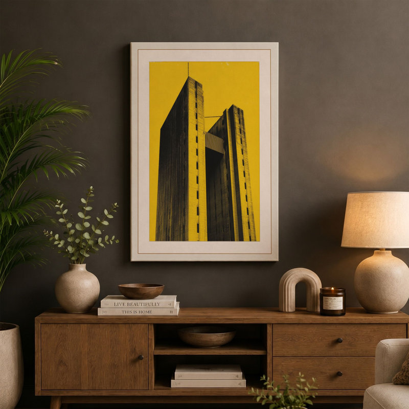 Towers Industrial - Wrapped Canvas, 24x16 - 61.0 x 40.6 cm, Taupe Border