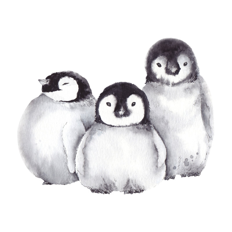 Cute Baby Penguin Family - Wrapped Canvas Painting, 122cm H x 122cm W x 3.8 cm D