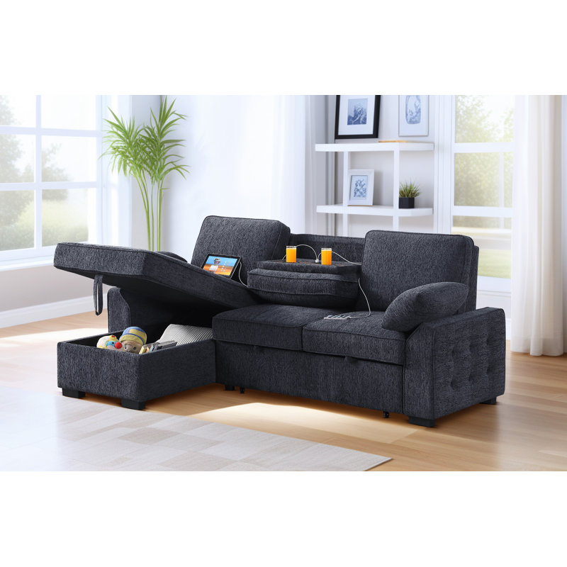 Canapé-lit modulaire rembourré escamotable de 91 po avec chaise de rangement convertible Ebern Designs