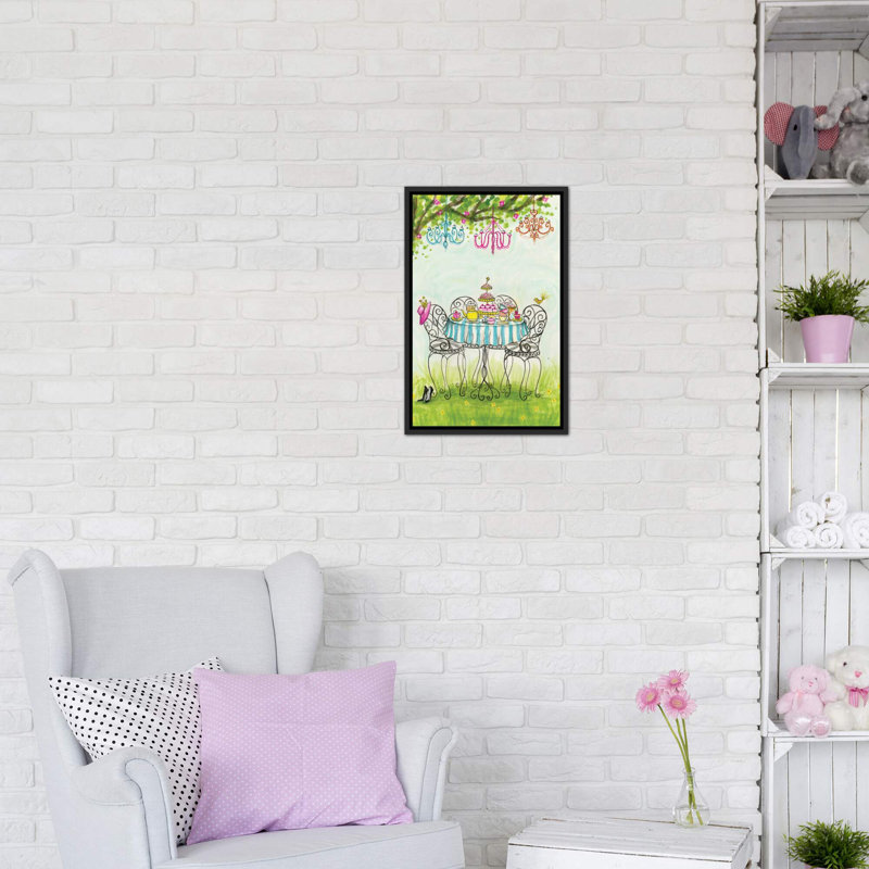 Art de jardin tea party, H 26 po x l 18 po x P 1,5 po, Toile avec cadre noir patiné