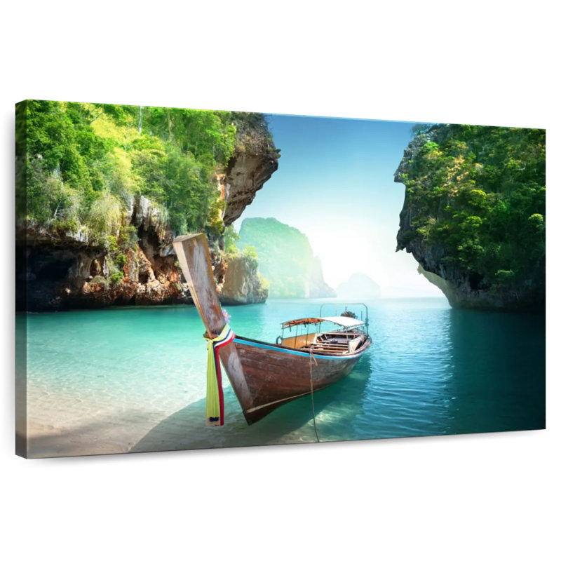 Bateau Mehar sur la plage de Krabi, H 16 po x l 24 po