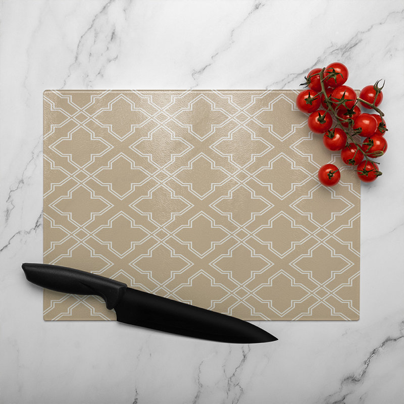 Cross Ornament Pattern Glass Chopping Board, 40cm L x 28cm W