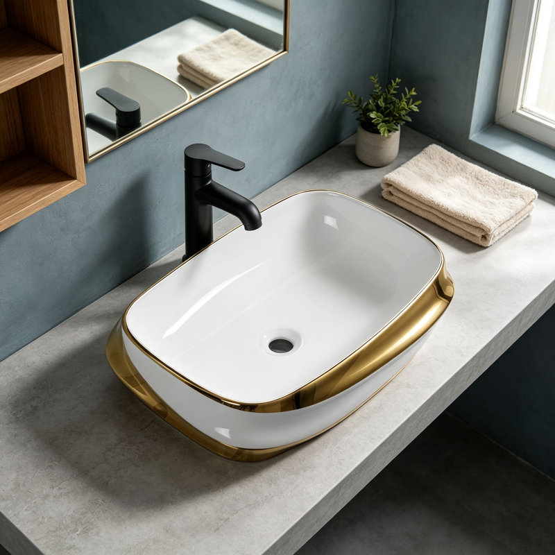 Lavabo de salle de bain rectangulaire en céramique blanc moderne 24 x 17 pouces Topcraft