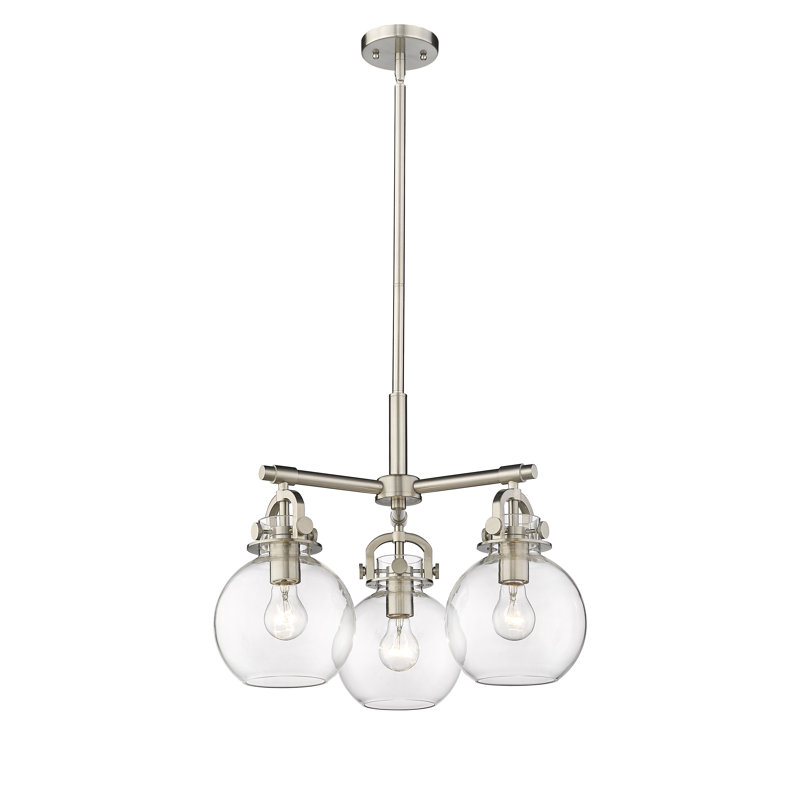 Luminaire suspendu sur tige 3 lumières Lantz, Transparent, Nickel satiné
