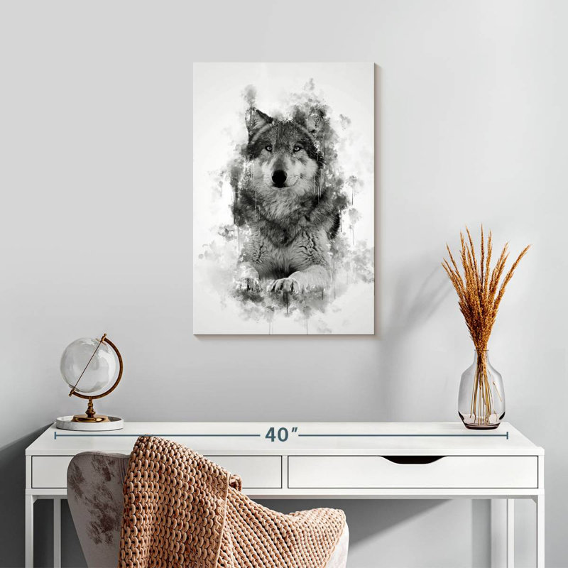 Brampt Wolf Sitting Black And White, 24" H x 16" W