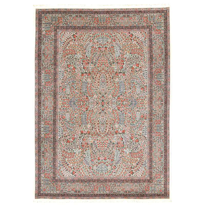 Tapis ivoire et vert clair de haute qualité noué à la main