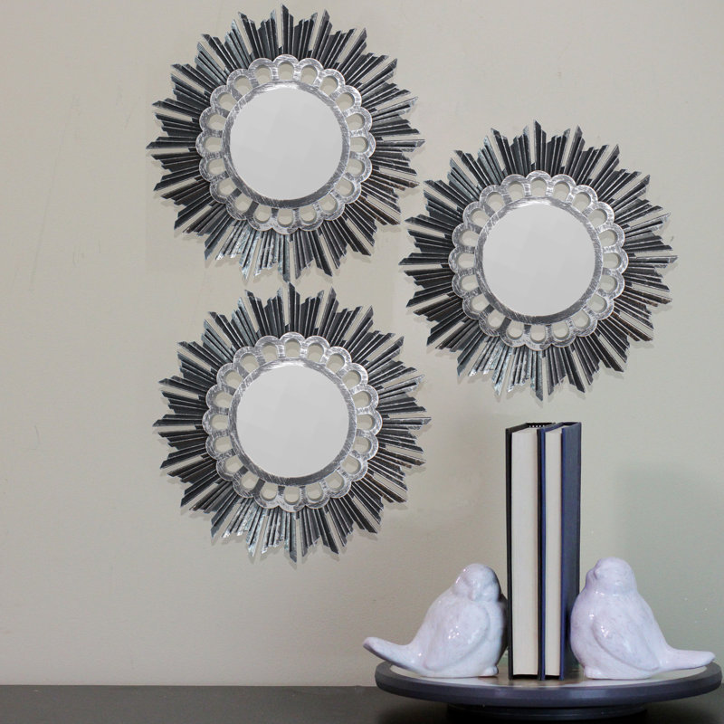 Miroirs ronds floraux argent brossé 9,5 po