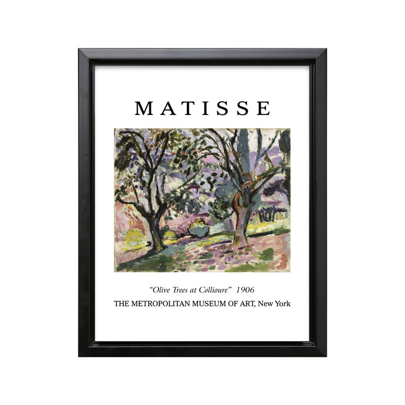 Henri Matisse - Oliviers à Collioure, Cadre noir, Canevas, H 16 po x l 20 po