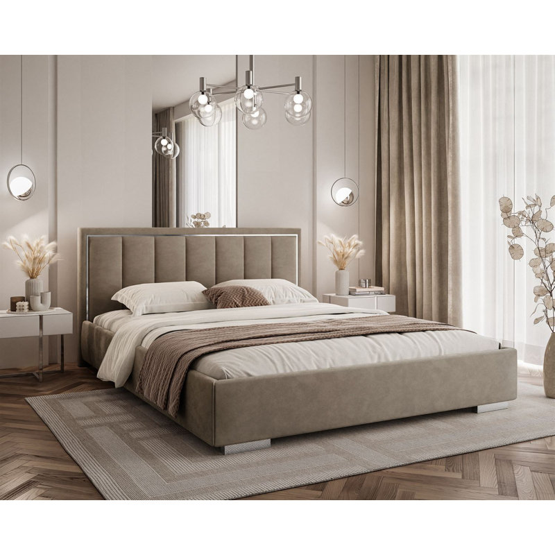 Upholstered Ottoman Bed, Kingsize (160 x 215 cm), Camel