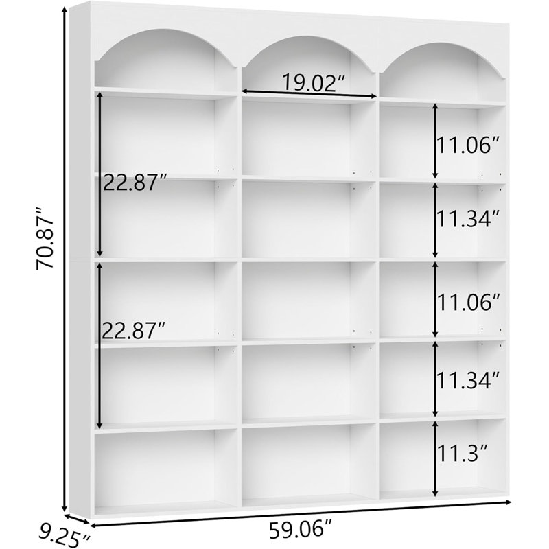 Triple Wide Bookcase 71''X 59''X 9.25'', White